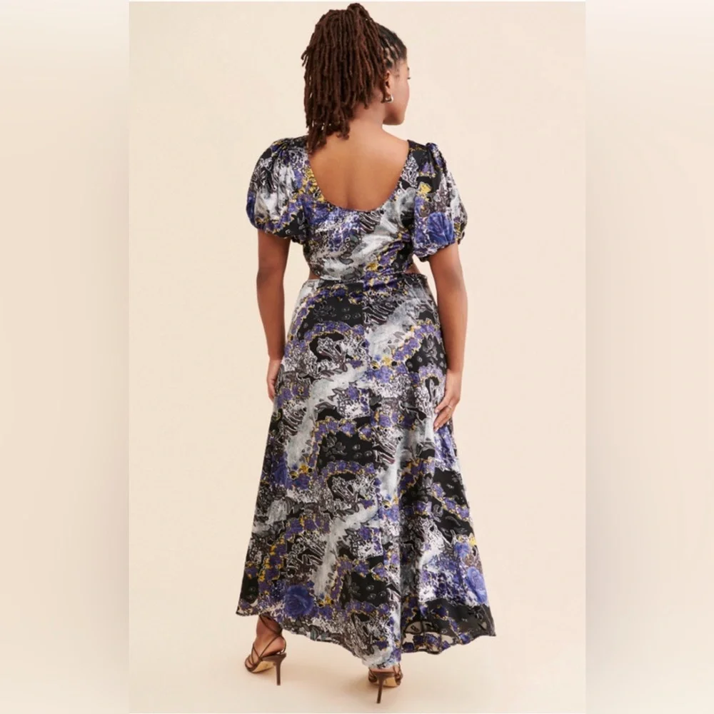 Anthropologie Let Me Be Burnout Velvet Cut Out Maxi Dress, Puff Sleeves, Size 3X